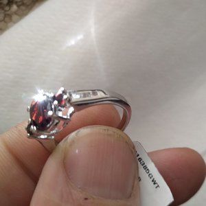 6 Diamond with Triple red south african garnets sterling silver designer ring